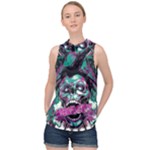 Anarchy Skull And Birds High Neck Satin Top