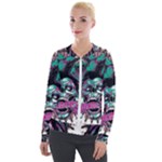 Anarchy Skull And Birds Velvet Zip Up Jacket