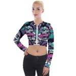 Anarchy Skull And Birds Long Sleeve Cropped Velvet Jacket