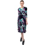 Anarchy Skull And Birds Ruffle End Midi Chiffon Dress