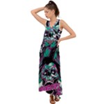 Anarchy Skull And Birds V-Neck Chiffon Maxi Dress