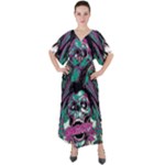 Anarchy Skull And Birds V-Neck Boho Style Maxi Dress