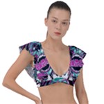 Anarchy Skull And Birds Plunge Frill Sleeve Bikini Top