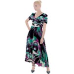 Anarchy Skull And Birds Button Up Short Sleeve Maxi Dress