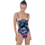 Anarchy Skull And Birds Tie Strap One Piece Swimsuit