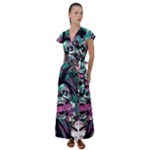 Anarchy Skull And Birds Flutter Sleeve Maxi Dress