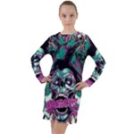 Anarchy Skull And Birds Long Sleeve Hoodie Dress
