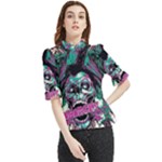 Anarchy Skull And Birds Frill Neck Blouse
