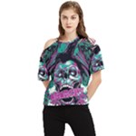 Anarchy Skull And Birds One Shoulder Cut Out T-Shirt