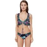 Anarchy Skull And Birds Low Cut Ruffle Edge Bikini Set