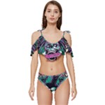 Anarchy Skull And Birds Ruffle Edge Tie Up Bikini Set	