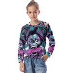 Anarchy Skull And Birds Kids  Long Sleeve T-Shirt with Frill 