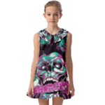 Anarchy Skull And Birds Kids  Pilgrim Collar Ruffle Hem Dress