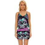 Anarchy Skull And Birds V-Neck Satin Pajamas Set