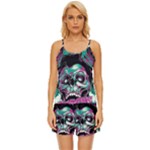Anarchy Skull And Birds Satin Pajama Short Set