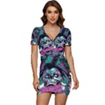 Anarchy Skull And Birds Low Cut Cap Sleeve Mini Dress