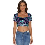 Anarchy Skull And Birds Short Sleeve Square Neckline Crop Top 