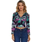 Anarchy Skull And Birds Long Sleeve V-Neck Top