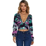Anarchy Skull And Birds Long Sleeve Deep-V Velour Top