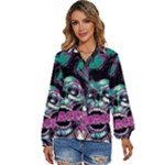 Anarchy Skull And Birds Women s Long Sleeve Button Up Shirt