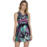 Anarchy Skull And Birds Sleeveless High Waist Mini Dress