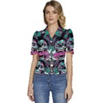 Anarchy Skull And Birds Puffed Short Sleeve Button Up Jacket