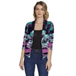 Anarchy Skull And Birds Women s Draped Front 3/4 Sleeve Shawl Collar Jacket