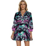 Anarchy Skull And Birds V-Neck Placket Mini Dress
