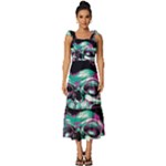 Anarchy Skull And Birds Tie-Strap Tiered Midi Chiffon Dress