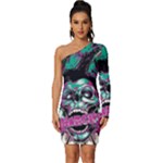 Anarchy Skull And Birds Long Sleeve One Shoulder Mini Dress