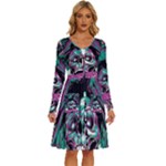 Anarchy Skull And Birds Long Sleeve Dress With Pocket