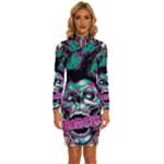 Anarchy Skull And Birds Long Sleeve Shirt Collar Bodycon Dress