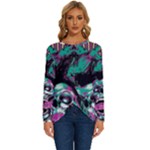 Anarchy Skull And Birds Long Sleeve Crew Neck Pullover Top