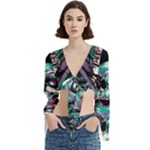Anarchy Skull And Birds Trumpet Sleeve Cropped Top