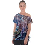 Abstract blend V Off Shoulder Tie-Up T-Shirt