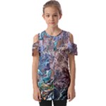 Abstract blend V Fold Over Open Sleeve Top