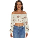 Abstract Arrow Sign Love Aesthetic Long Sleeve Crinkled Weave Crop Top