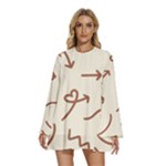 Abstract Arrow Sign Love Aesthetic Round Neck Long Sleeve Bohemian Style Chiffon Mini Dress