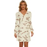 Abstract Arrow Sign Love Aesthetic Long Sleeve Waist Tie Ruffle Velvet Dress