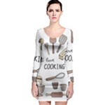 I Love Cooking Baking Utensils Knife Long Sleeve Bodycon Dress