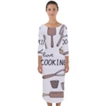 I Love Cooking Baking Utensils Knife Quarter Sleeve Midi Bodycon Dress