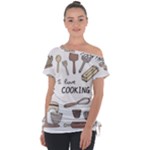 I Love Cooking Baking Utensils Knife Off Shoulder Tie-Up T-Shirt