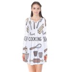 I Love Cooking Baking Utensils Knife Long Sleeve V-neck Flare Dress