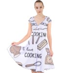 I Love Cooking Baking Utensils Knife Cap Sleeve Front Wrap Midi Dress