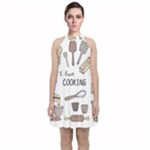 I Love Cooking Baking Utensils Knife Velvet Halter Neckline Dress 