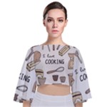 I Love Cooking Baking Utensils Knife Tie Back Butterfly Sleeve Chiffon Top