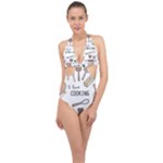 I Love Cooking Baking Utensils Knife Halter Front Plunge Swimsuit