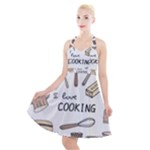 I Love Cooking Baking Utensils Knife Halter Party Swing Dress 