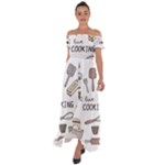 I Love Cooking Baking Utensils Knife Off Shoulder Open Front Chiffon Dress