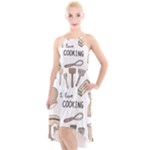 I Love Cooking Baking Utensils Knife High-Low Halter Chiffon Dress 
